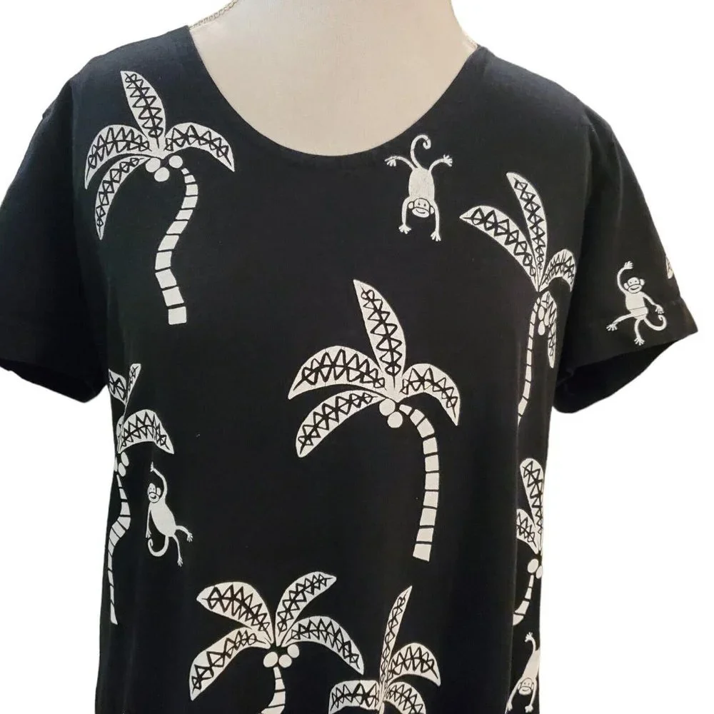 Vintage‎ 90s Black Monkey Coconut Tree Maxi Dress Large Novelty Print Tropical
